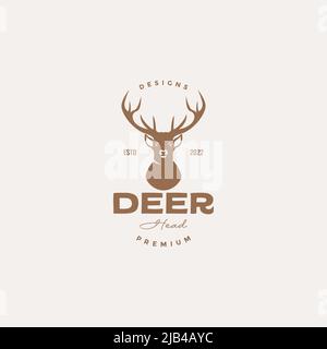 Vintage Kopf Hirsch lange Horn Logo Design Vektor Grafik Symbol Illustration kreative Idee Stock Vektor