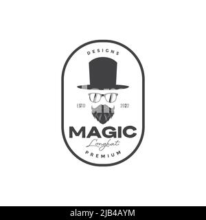 Vintage cool Mann mit Bart Hut Magier Logo Design Vektor Grafik Symbol Illustration kreative Idee Stock Vektor
