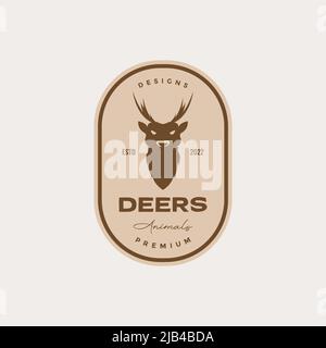 Einfache vintage Abzeichen mit Rentier Logo Design Vektor Grafik Symbol Illustration kreative Idee Stock Vektor