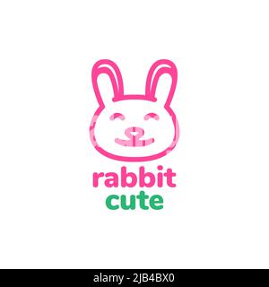 Cartoon Linie Kopf niedlich rosa Kaninchen Logo Design Vektor Grafik Symbol Illustration kreative Idee Stock Vektor