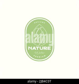 Linie Tropfen Wasser mit Blatt Abzeichen Logo Design Vektor Grafik Symbol Illustration kreative Idee Stock Vektor