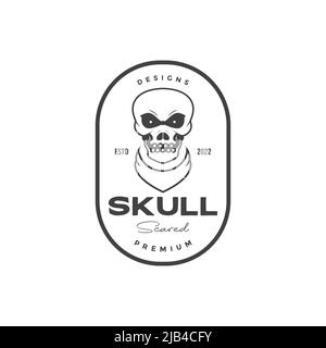 Kopf Schädel mit Abzeichen und Bandana Logo Design Vektor Grafik Symbol Illustration kreative Idee Stock Vektor