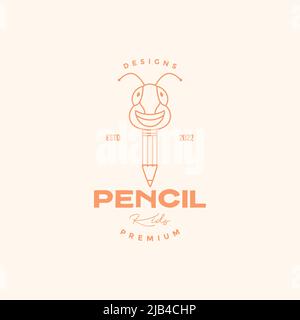 Cartoon Linie Heuschrecke mit Bleistift Logo Design Vektor Grafik Symbol Illustration kreative Idee Stock Vektor