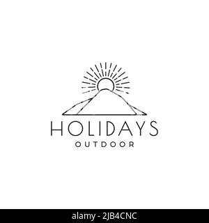 Linie einfachen Hügel oder Berg mit Sonne Glanz Logo Design Vektor Grafik Symbol Illustration kreative Idee Stock Vektor