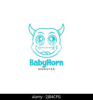 Kopf Cartoon niedlich großes Lächeln mit Hörnern Logo Design Vektor Grafik Symbol Illustration kreative Idee Stock Vektor
