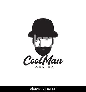Mystery Mann mit Bart und Hut Detektiv Logo Design Vektor Grafik Symbol Illustration kreative Idee Stock Vektor