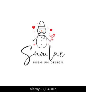 Niedlichen Schneemann mit Rose Blume Logo Design Vektor Grafik Symbol Illustration kreative Idee Stock Vektor