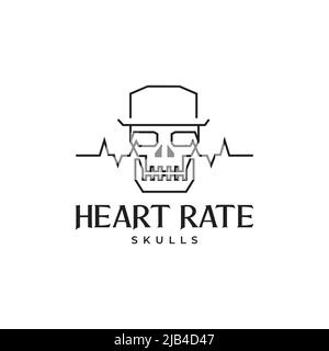Schädel mit Herzfrequenz Logo Design Vektor Grafik Symbol Symbol Illustration kreative Idee Stock Vektor