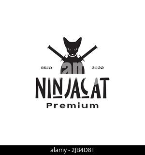 Schwarze Katze Samurai Schwerter Logo Design Vektor Grafik Symbol Illustration kreative Idee Stock Vektor