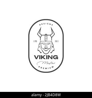 Kopf viking mit Bart und Hörnern Helm Logo Design Vektor Grafik Symbol Illustration kreative Idee Stock Vektor