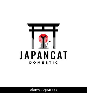 Torii japan mit Katze Logo Design Vektor Grafik Symbol Illustration kreative Idee Stock Vektor