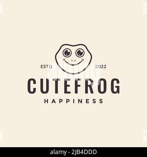 Niedlichen Kopf Frosch Lächeln Linien Logo Design Vektor Grafik Symbol Illustration kreative Idee Stock Vektor
