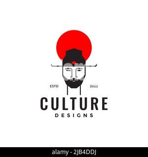 japan Mann Kopf mit Kultur traditionelle Kappe Logo Design Vektor Grafik Symbol Illustration kreative Idee Stock Vektor