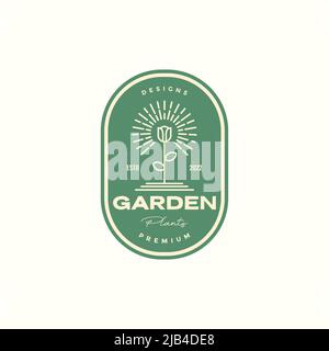 Blume mit Sonne Pinsel farbige Abzeichen vintage Logo Design Vektor Grafik Symbol Illustration kreative Idee Stock Vektor