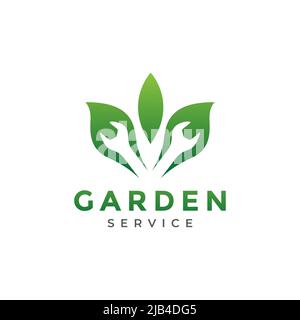 Abstrakt grünes Blatt mit Schlüssel Service Logo Design Vektor Grafik Symbol Illustration kreative Idee Stock Vektor