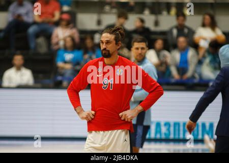 Sankt Petersburg, Russland. 02.. Juni 2022. Alexey Shved (Nr.91) von CSKA, gesehen beim sechsten Match-Finale des VTB United League Basketballspiels zwischen Zenit und CSKA in der Sibur Arena. Endstand; Zenit Saint Petersburg 82:63 CSKA Moscow. (Foto von Maksim Konstantinov/SOPA Images/Sipa USA) Quelle: SIPA USA/Alamy Live News Stockfoto