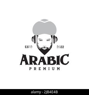 Mann arabisch mit Headset Musik Logo Design Vektor Grafik Symbol Illustration kreative Idee Stock Vektor