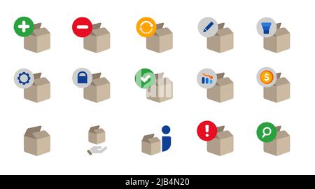 Karton Versand logistische Verpackung Icon set Sammlung blau Vektor isoliert Stock Vektor