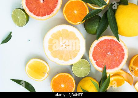 Frische Scheiben von verschiedenen Zitrusarten: Orange, Limette, Zitrone Grapefruit Stockfoto