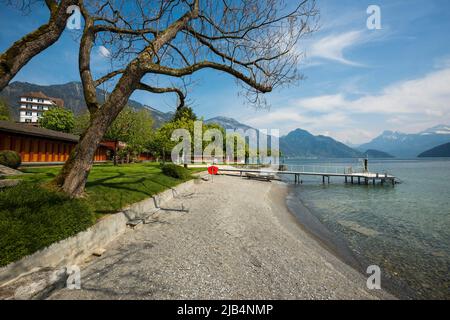 Altes lido, Weggis, Vierwaldstättersee, Kanton Luzern, Schweiz Stockfoto