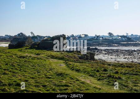 Atlantikküste in Landunvez, Pays des Abers, Department of Finistere Penn ar Bed, Region Bretagne Breizh, Frankreich Stockfoto