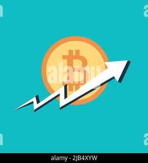 Bitcoin Business, Pfeil schweben auf Münze auf Hintergrund, Vektor-Illustration Stock Vektor