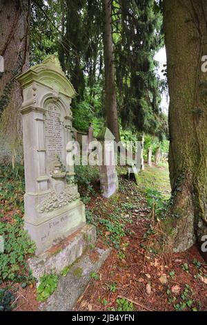 Jüdischer Friedhof Buttenhausen, Grabsteine, mazewa, matzewa, matzewa, Hebräische Schrift, Denkmal, jüdische Geschichte, geschütztes Kulturdenkmal auf der Stockfoto