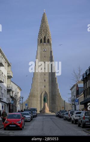 Hallgrimskirkja, das Wahrzeichen der Stadt, Reykjavik, Island Stockfoto