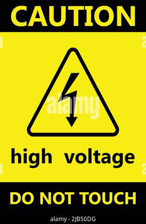 Hochspannungs-Gefahrenzeichen Ein schwarzes Symbol mit einer flachen Silhouette auf einem gelben Hintergrund-Rechteck, Vektorllustration Stock Vektor