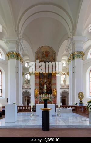 Jesuitenkirche, offiziell Pfarrkirche des Heiligen Geistes und des Heiligen Ignatius, erbaut 1712 bis 1759, Barockgebäude, Altar, Altstadt, Heidelberg Stockfoto