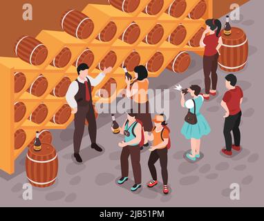 Sommelier zeigt den Kunden verschiedene Weinsorten im Keller 3D isometrische Vektorgrafik Stock Vektor