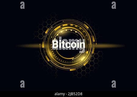 Digitaler Bitcoin-Round-Token. Cybercryptocoin mit goldenem Glanz und Techno-Design Stock Vektor