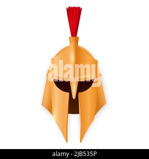 Griechischer goldener antiker Helm. Bronzeartikel mit Schlitzen für Augen und Mund Stock Vektor