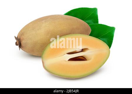 Sapodilla isoliert auf weißem Hintergrund mit voller Schärfentiefe Stockfoto