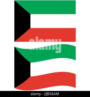 Flagge Kuwaits. Kuwait Nationalflagge winkt. Flacher Stil. Stockfoto