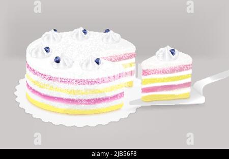 Köstliche Schlagsahne gekrönt mehrschichtigen Dessert Tischkuchen für Geburtstagsfeier Hochzeit jede Feier realistische Hintergrundkomposition Stock Vektor