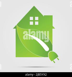 Green Eco House oder Logo Power Plug Natur grün.Vektor-Illustrationen Stock Vektor