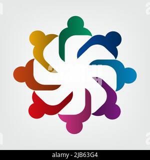 Gruppe von acht Personen Logo in einem Kreis.Personen Teamarbeit Holding Stock Vektor