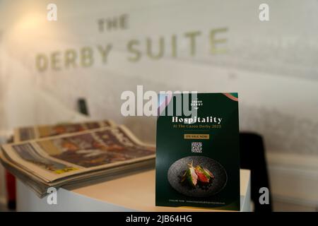 Ein Blick auf die Derby-Suite am Ladies Day während des Cazoo Derby Festival 2022 auf der Epsom Racecourse, Surrey. Bilddatum: Freitag, 3. Juni 2022. Stockfoto