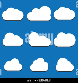 Set von Cloud Icons im trendigen flachen Stil isoliert auf blauem Hintergrund. Cloud-Symbol für Ihr Website-Design, Logo, App, UI. Vektorgrafik Stock Vektor