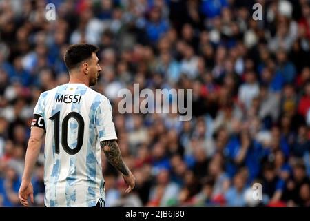 Lionel Messi aus Argentinien während des Finalissima-Fußballspiels 2022 zwischen Italien und Argentinien im Wembley-Stadion in London, England, Juni 1s Stockfoto