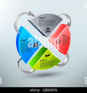 Abstrakt 3d Kreisdiagramm Geschäft Infografiken Layoutvorlage mit Prozess- und Pfeile-Vektor-illustration Stock Vektor