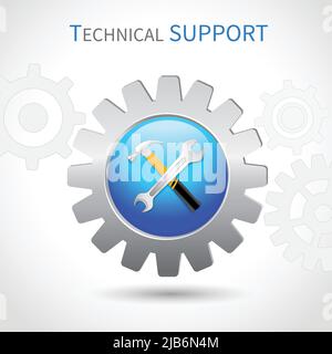 Technischer Support Zahnkranz mit Hammer und Schraubenschlüssel Web Symbol Schraubenschlüssel Stock Vektor