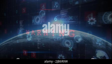 Abbildung der Warnung vor Cyberangriffen über Scopes und Datenverarbeitung Stockfoto