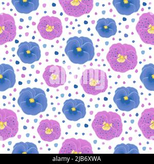 Blaue und rosa Stiefmütterchen, Nahtloses Muster Stock Vektor