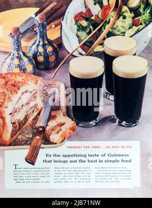 Eine Anzeige in der Zeitschrift 1950s für Guinness. Stockfoto
