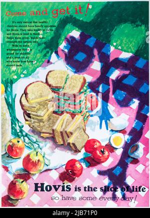 Eine Anzeige in der Zeitschrift 1950s für Hovis-Brot. Stockfoto