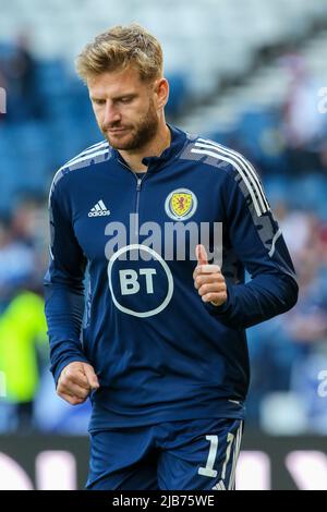 Stuart Armstrong, internationaler schottischer Fußballspieler, bei einer Trainingseinheit im Hampden Park, Glasgow, Schottland, Großbritannien Stockfoto