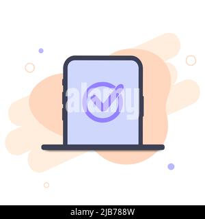 Aktivieren Sie das Kontrollkästchen auf dem Smartphone-Bildschirm. Fertig, alle Schritte oder Prozesse abgeschlossen sind, erfolgreich Konzept Illustration flache Design-Vektor Stock Vektor