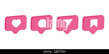 Satz allgemeiner Symbole für die Benutzeroberfläche von sozialen Medien. Symbole mit „Gefällt mir“ versehen, kommentieren, teilen und speichern. Flaches Symbol für soziale Medien. Vektor Stock Vektor